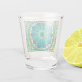 Blaue Gold-Blumen-Mandala Schnapsglas (Rückseite)