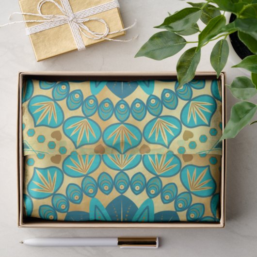 Blaue Gold-Blumen-Mandala Seidenpapier (Geschenk)