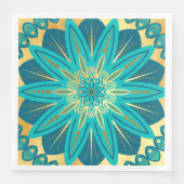 Blaue Gold-Blumen-Mandala Serviette (Vorderseite)