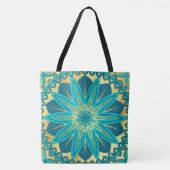 Blaue Gold-Blumen-Mandala Tasche (Vorderseite)