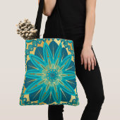 Blaue Gold-Blumen-Mandala Tasche (Von Nahem)