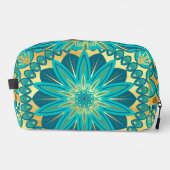 Blaue Gold-Blumen-Mandala Waschbeutel (Vorderseite)
