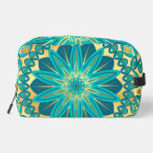 Blaue Gold-Blumen-Mandala Waschbeutel (Rückseite)