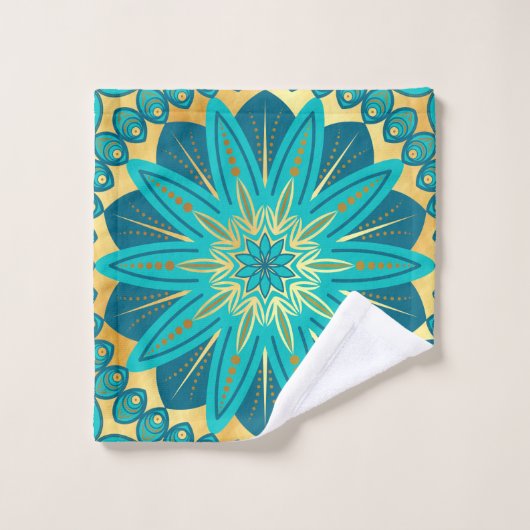 Blaue Gold-Blumen-Mandala Waschlappen (Waschlappen)