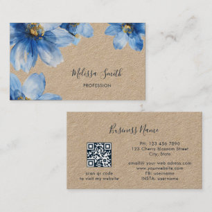 Blaue Gold Blumen Rustikal Visitenkarte