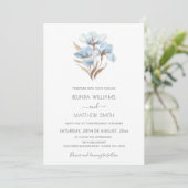 Blaue Gold Blumen Weiß Einladung (Stehend Vorderseite)