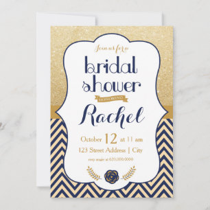 Blaue Gold-Chevron - Einladung zur Brautparty
