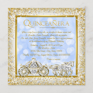 Blaue Gold Cinderella Prinzessin Quinceanera Einladung