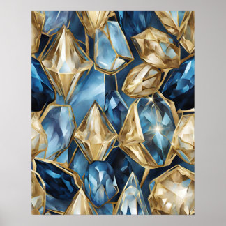 BLAUE GOLD CRYSTAL MOSAIC WALL ART POSTER