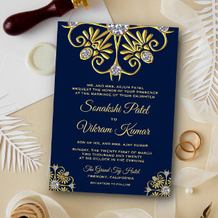 Blaue Gold-Diamant-Mandala-Indische Hochzeitseinla Einladung