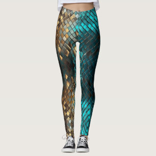 Blaue Gold Drachen Schuppen Leggings