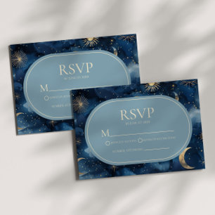Blaue Gold Elegante Himmlische Sternenhimmel-Hochz RSVP Karte