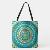 Blaue Gold-Fantasie-Mandala Tasche (Vorderseite)