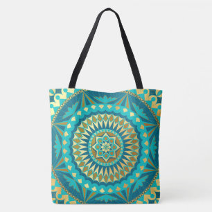 Blaue Gold-Fantasie-Mandala Tasche