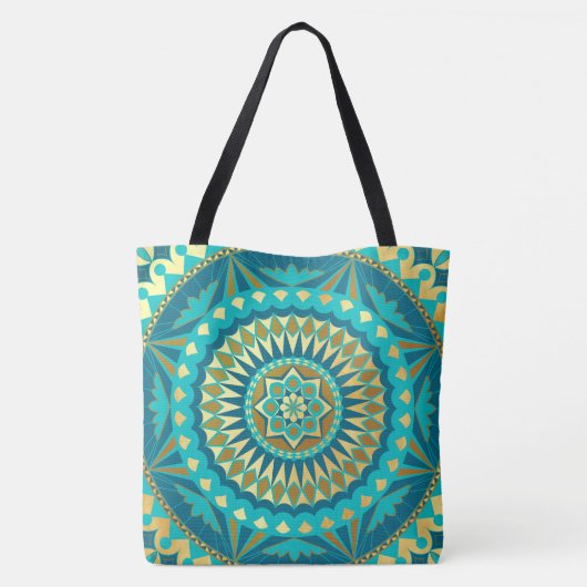 Blaue Gold-Fantasie-Mandala Tasche (Rückseite)