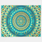 Blaue Gold-Fantasy-Mandala Fleecedecke (Vorderseite (Horizontal))