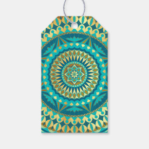 Blaue Gold-Fantasy-Mandala Geschenkanhänger