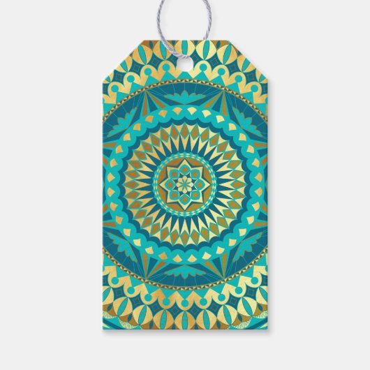 Blaue Gold-Fantasy-Mandala Geschenkanhänger (Vorderseite)
