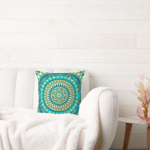Blaue Gold-Fantasy-Mandala Kissen