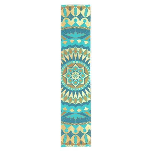 Blaue Gold-Fantasy-Mandala Kurzer Tischläufer (Vorderseite)