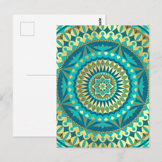 Blaue Gold-Fantasy-Mandala Postkarte (Vorne/Hinten)