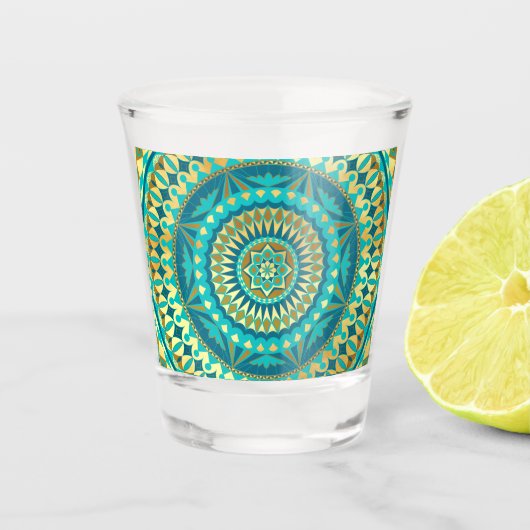 Blaue Gold-Fantasy-Mandala Schnapsglas (Vorderseite)