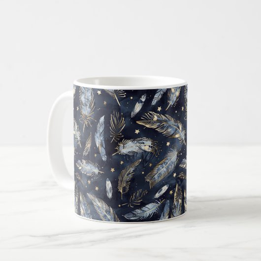 Blaue Gold Federn Sterne Kaffeetasse (Vorderseite Links)