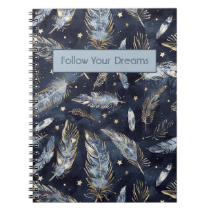 Blaue Gold Federn Sterne Notizblock