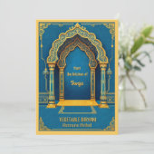 Blaue Gold Gemüse-Biryani Indische Rezeptkarte (Stehend Vorderseite)