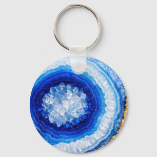 Blaue Gold-Geode-Harzstruktur Schlüsselanhänger