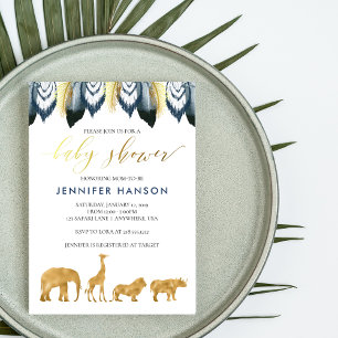 Blaue Gold Glam Safari Baby Shower Einladung