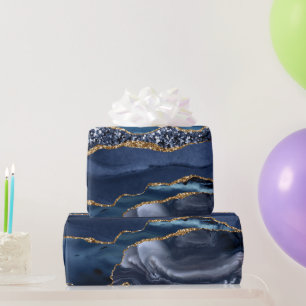 Blaue Gold Glitter Achat Murmel Trend Chic Geschenkpapier