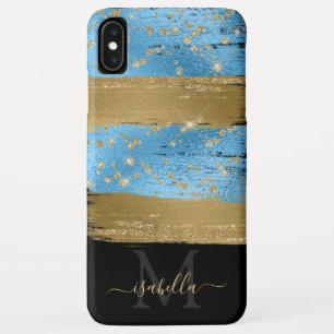 Blaue Gold Glitter Schrift Monogramm Case-Mate iPhone Hülle