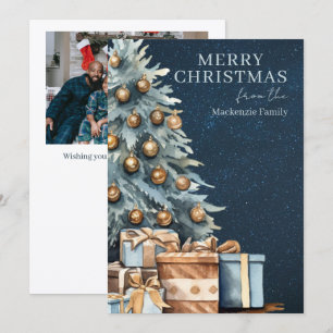 Blaue Gold Grüne Weihnachtsbaum Foto Personalisier Feiertagskarte