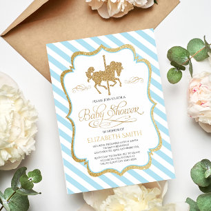 Blaue Gold Karussell-Baby Shower-Einladung Einladung