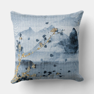 Blaue Gold Landschaft Gewebe Texturierte Pilze Kissen