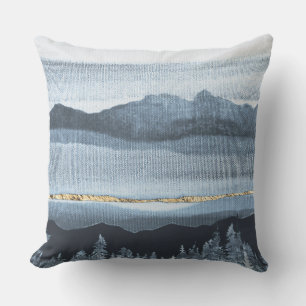 Blaue Gold Landschaft Gewebe Texturierte Pilze Kissen