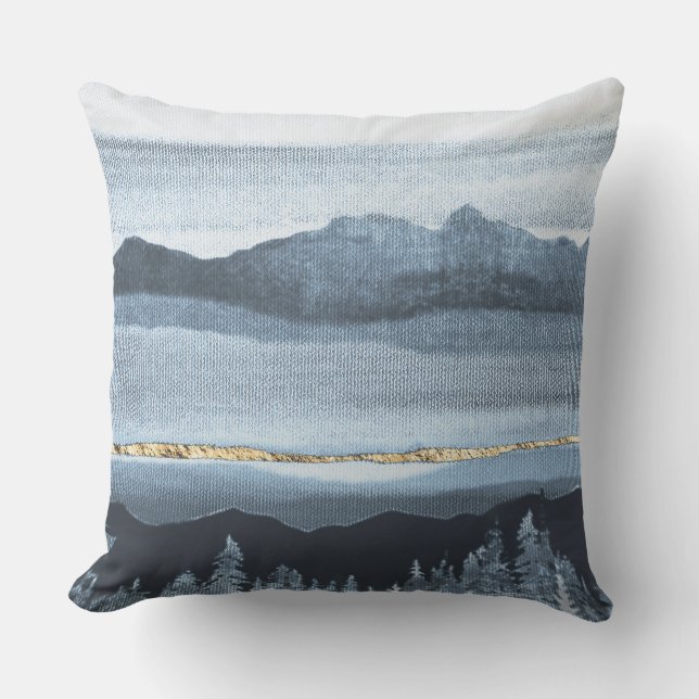 Blaue Gold Landschaft Gewebe Texturierte Pilze Kissen (Vorderseite)