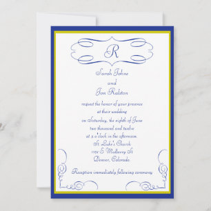 Blaue Gold-Monogramm-Hochzeitseinladung Einladung