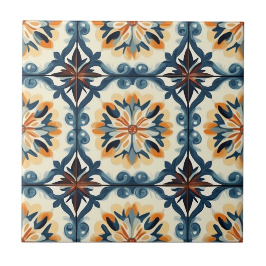 Blaue Gold Orange und Braune Muster Keramikfliese (Vorderseite)