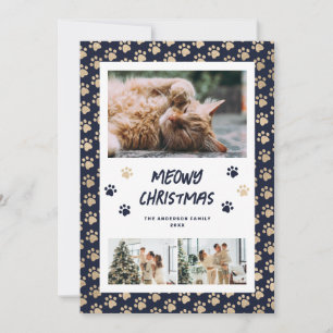 Blaue Gold Pfoten Foto Meowy Weihnachtskarte Feiertagskarte