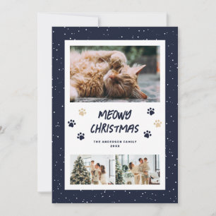Blaue Gold Pfoten Schnee 3 Foto Meowy Weihnachtska Feiertagskarte