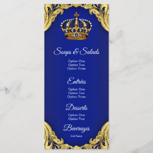Blaue Gold Prinz Baby Shower Menüs Menükarte