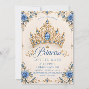 Blaue Gold Prinzessin Geburtstagseinladung Einladung
