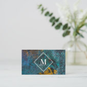 Blaue Gold-Rost-Metallstruktur Monogramm Initiale Visitenkarte (Stehend Vorderseite)