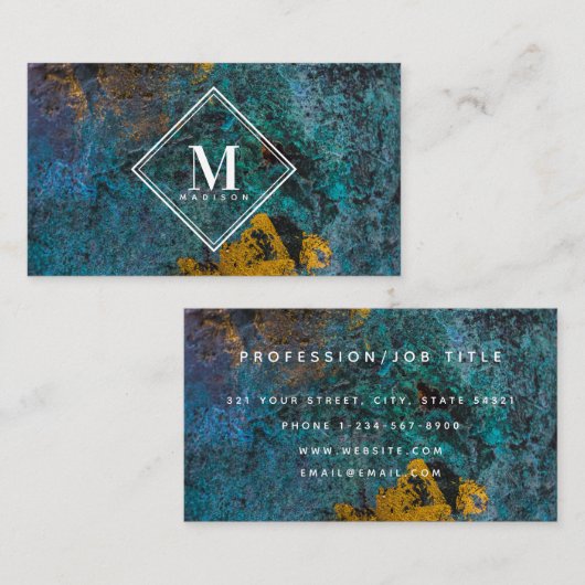 Blaue Gold-Rost-Metallstruktur Monogramm Initiale Visitenkarte (Vorne/Hinten)