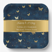 Blaue Gold Schmetterlinge Hochzeit Pappteller (Vorderseite)