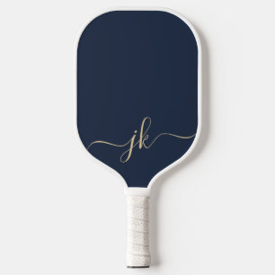 Blaue Gold-Schrift Modernes Monogramm Pickleball Schläger