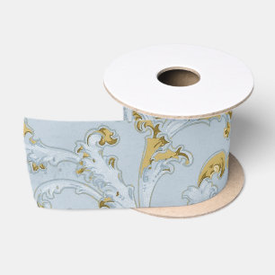 Blaue Gold-Schriftrolle Swirl Vintage-Muster Elega Satinband
