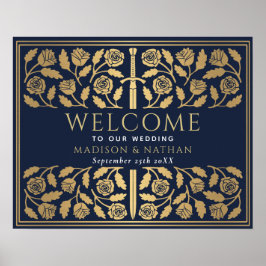 Blaue Gold-Schwert Königliche Hochzeits-Willkommen Poster